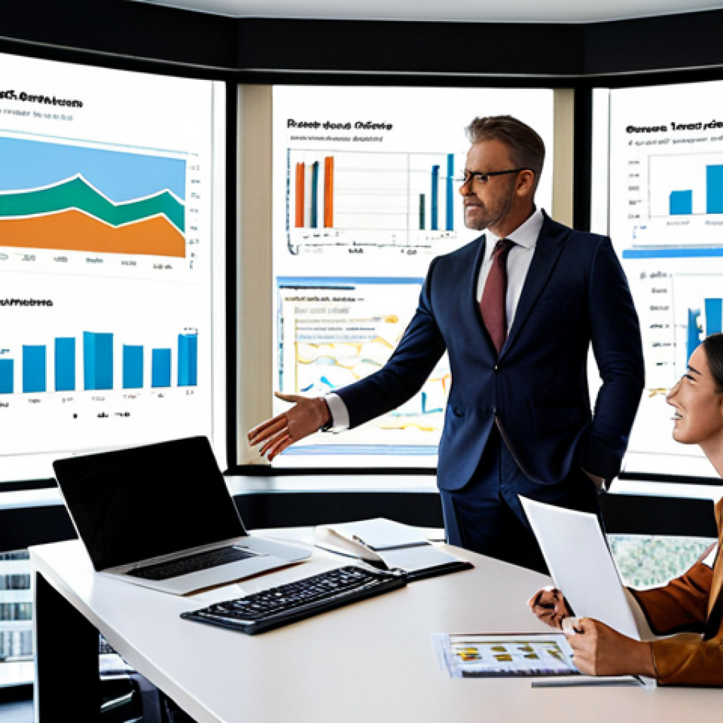 **

A diverse team of professionals (a financial advisor, a notary, an accountant, a private banker, and a real estate agent) are working together on a complex financial plan presented on a large screen. The setting is a modern, brightly lit office in Paris. The overall tone is collaborative and professional, reflecting the synergy and shared vision needed for successful wealth management. Focus on conveying trust and expertise.

**