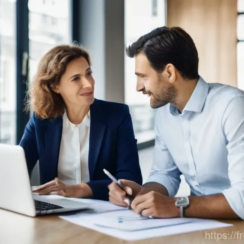 자산관리사와 회계사의 협업 사례 - **Prompt:** A professional and reassuring image set in a modern, brightly lit office in a French cit...