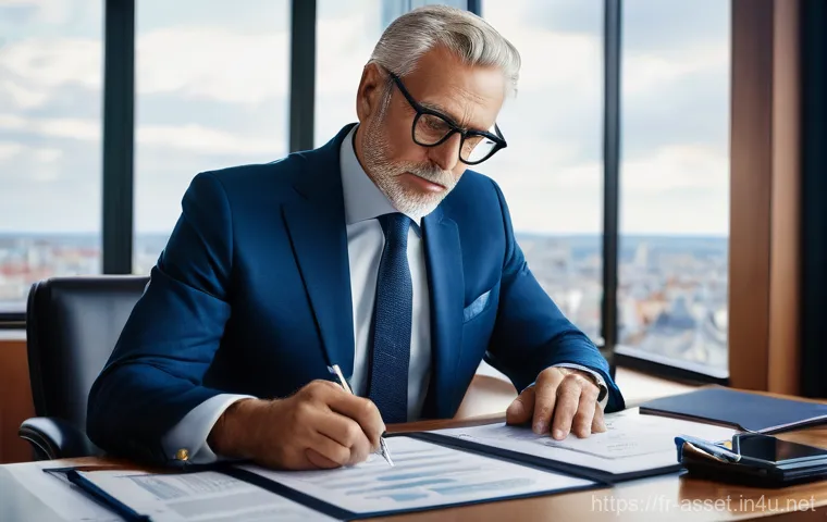 자산관리사 자격증 유효 기간 - **Prompt:** A thoughtful, mature financial advisor, dressed in a tailored business suit, is seated a...