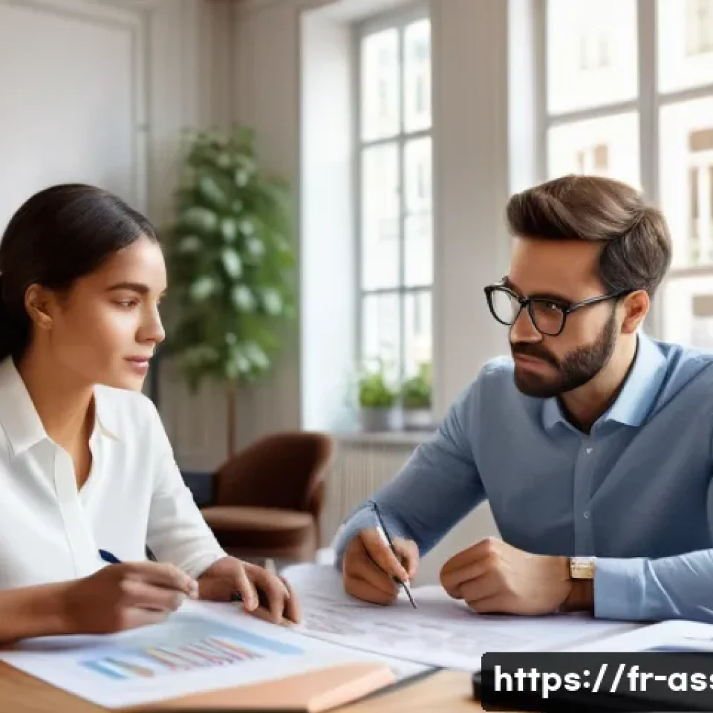 자산관리사와 CFP 비교 분석 - A professional financial advisor in a modern French office, attentively discussing a personalized we...