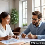 Home 22 자산관리사와 CFP 비교 분석 - A professional financial advisor in a modern French office, attentively discussing a personalized we...