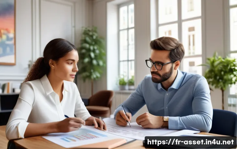 자산관리사와 CFP 비교 분석 - A professional financial advisor in a modern French office, attentively discussing a personalized we...
