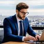 Home 20 자산관리사 초보를 위한 연봉 협상 팁 - A professional young financial advisor in a modern Parisian office, dressed in smart business attire...