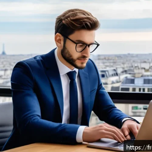 Home 32 자산관리사 초보를 위한 연봉 협상 팁 - A professional young financial advisor in a modern Parisian office, dressed in smart business attire...