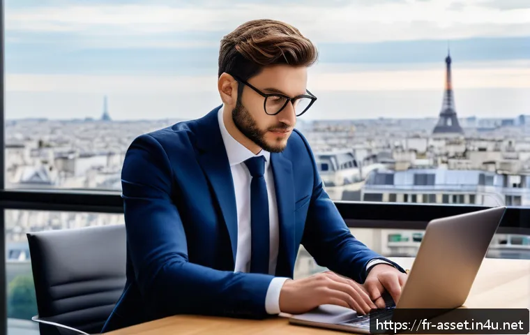 자산관리사 초보를 위한 연봉 협상 팁 - A professional young financial advisor in a modern Parisian office, dressed in smart business attire...
