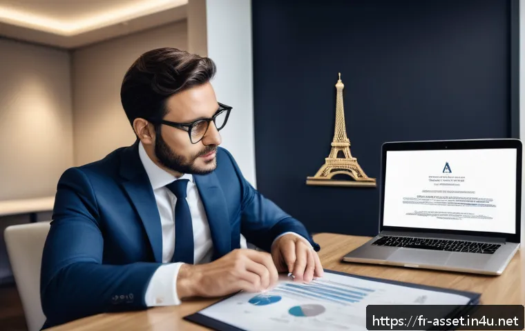 자산관리사 시험 면제 조건 - A professional financial advisor in a modern Parisian office, dressed in a smart business suit with ...